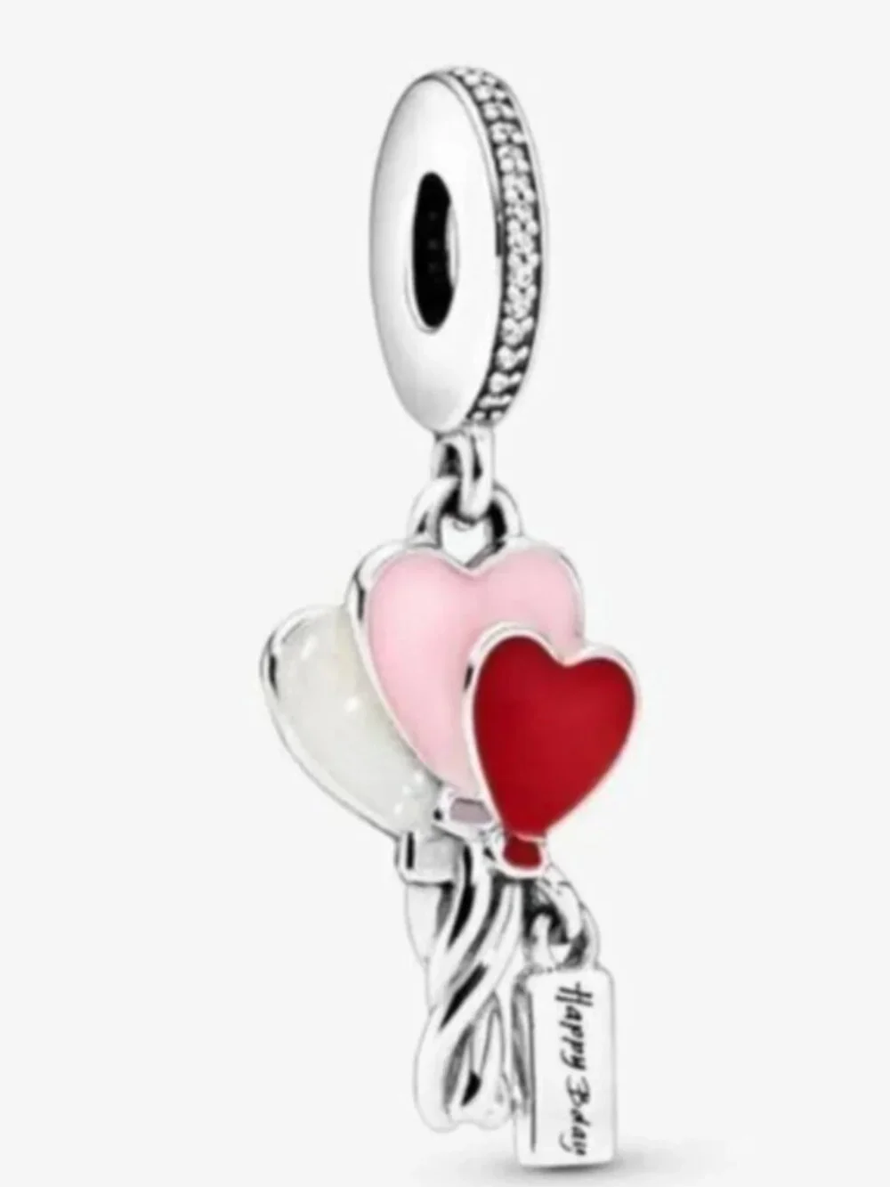 Pandora Silver Heart Balloon Dangle Charm with Red, Pink, Pearl White