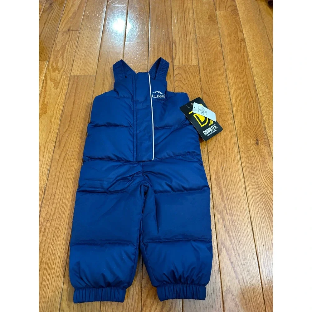 LL Bean Kids 6-12M Night Blue DownTek Fleece Lined Beans Down Bib Snow Pants NEW
