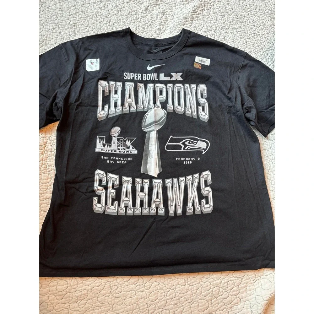 Nike Seattle Seahawks Super Bowl LX Champions Men Black T-Shirt XXL NFL Trophy