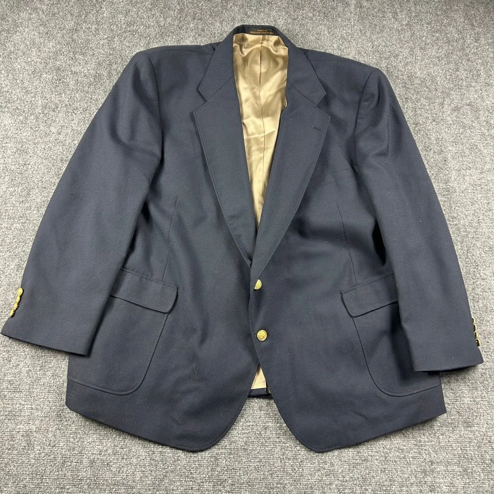 Stanley Blacker Blazer Mens 54R Navy Blue Gold‎ Buttons Classic Hopsack Sport
