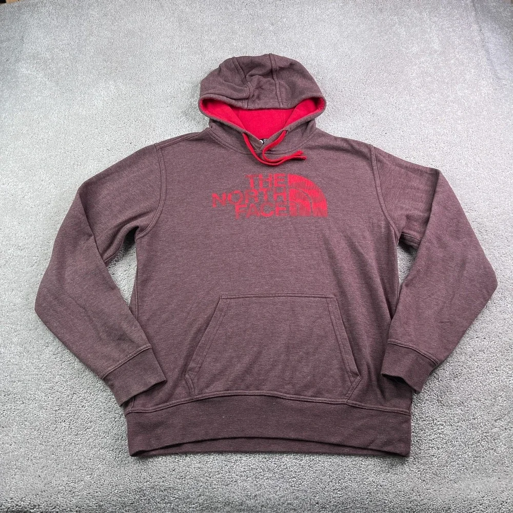 The North Face Hoodie Mens Medium Red Maroon Half Dome‎ Logo Pullover Sweatshirt
