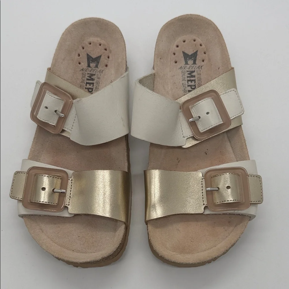 Mephisto Kids Double-Buckle Sandals‎ in Cream and Gold 36/6 US size
