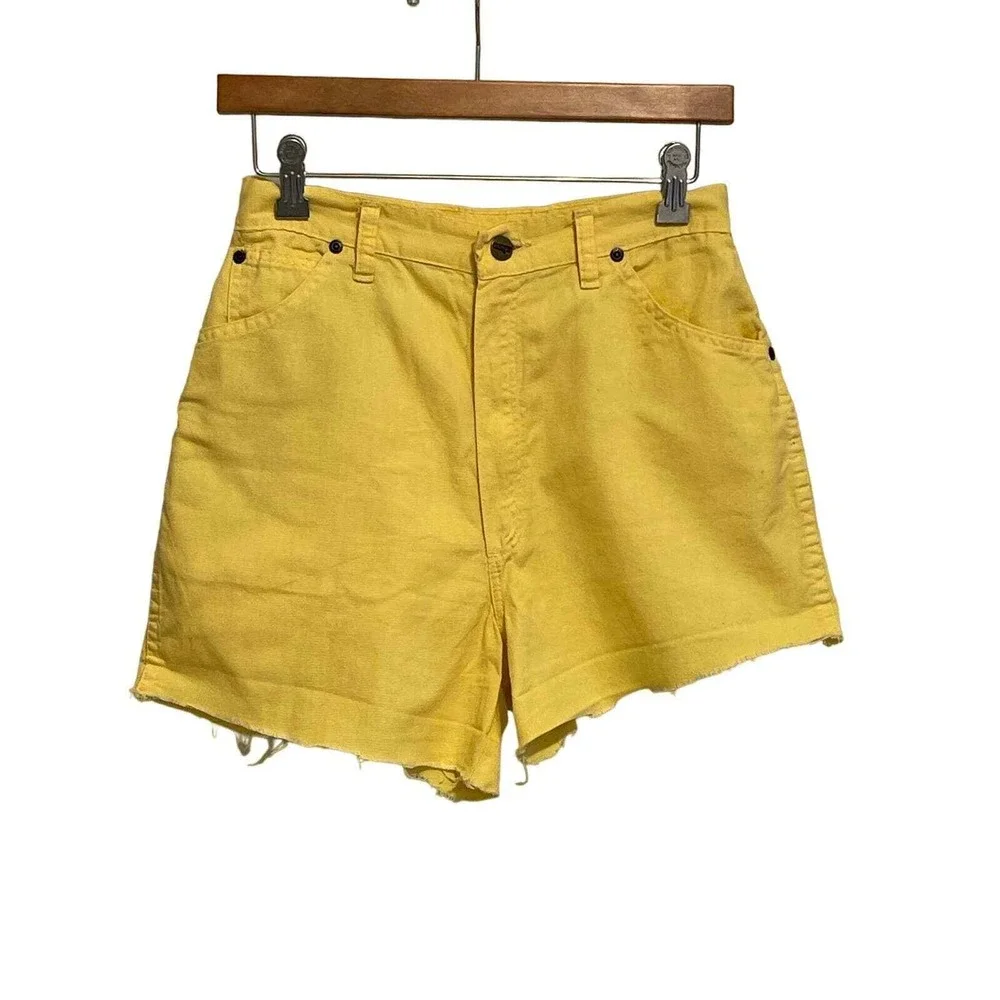 Vintage Wrangler Yellow High Waisted Denim Shorts Cut Offs Made in USA Junior 13