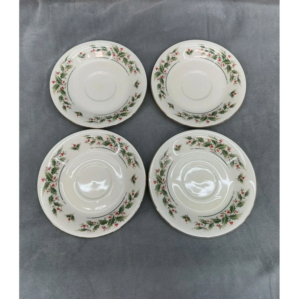 4 - Holly Yuletide Japan Small Salad Dessert Plates Christmas‎ Holiday 6