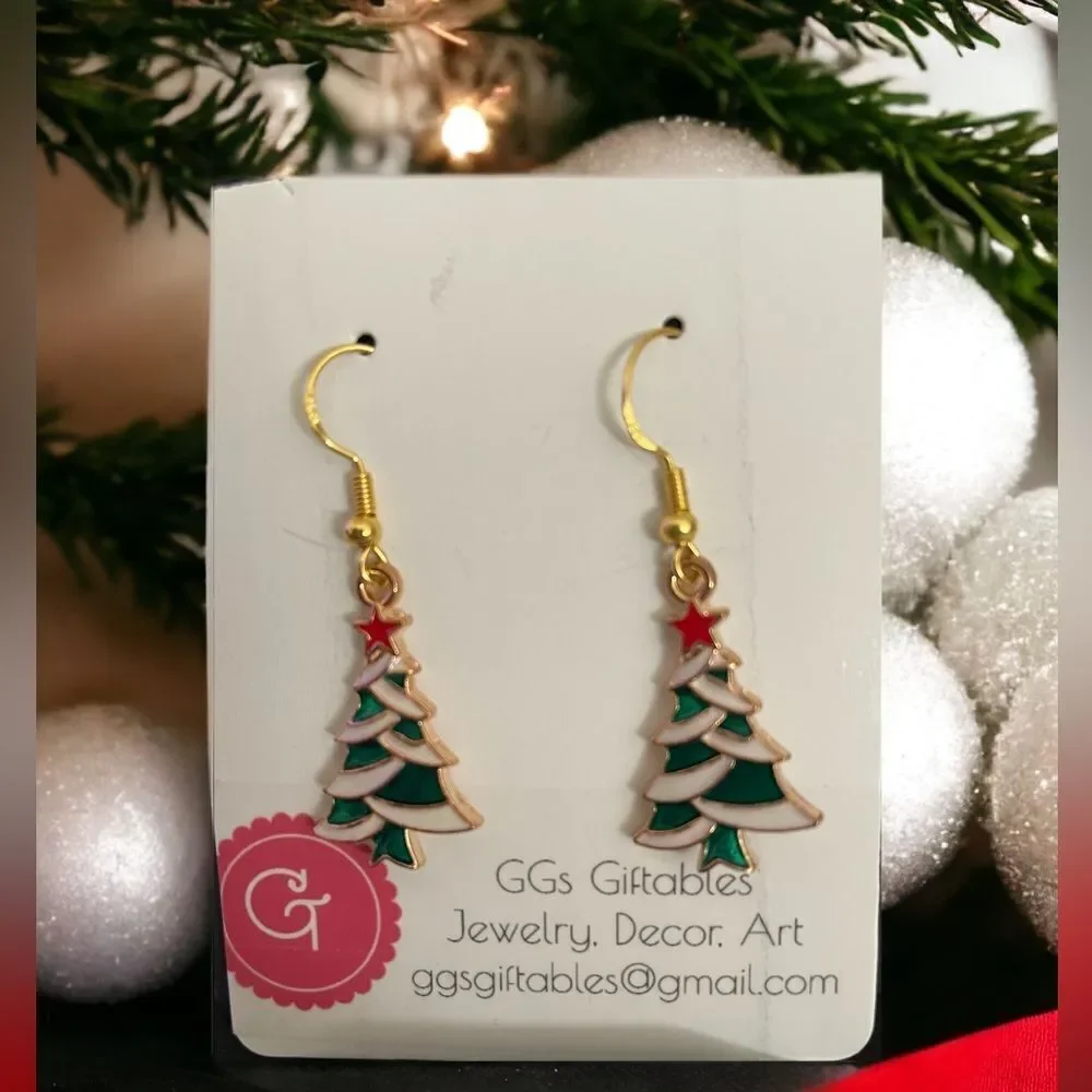 CHRISTMAS TREE GOLDTONE PIERCED EARRINGS‎
