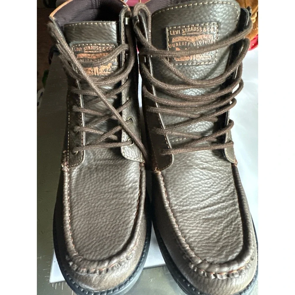 Levi Strauss & Co‎ Mens Brown Pebbled Leather Moc Toe Boots 519783 09B Size 8