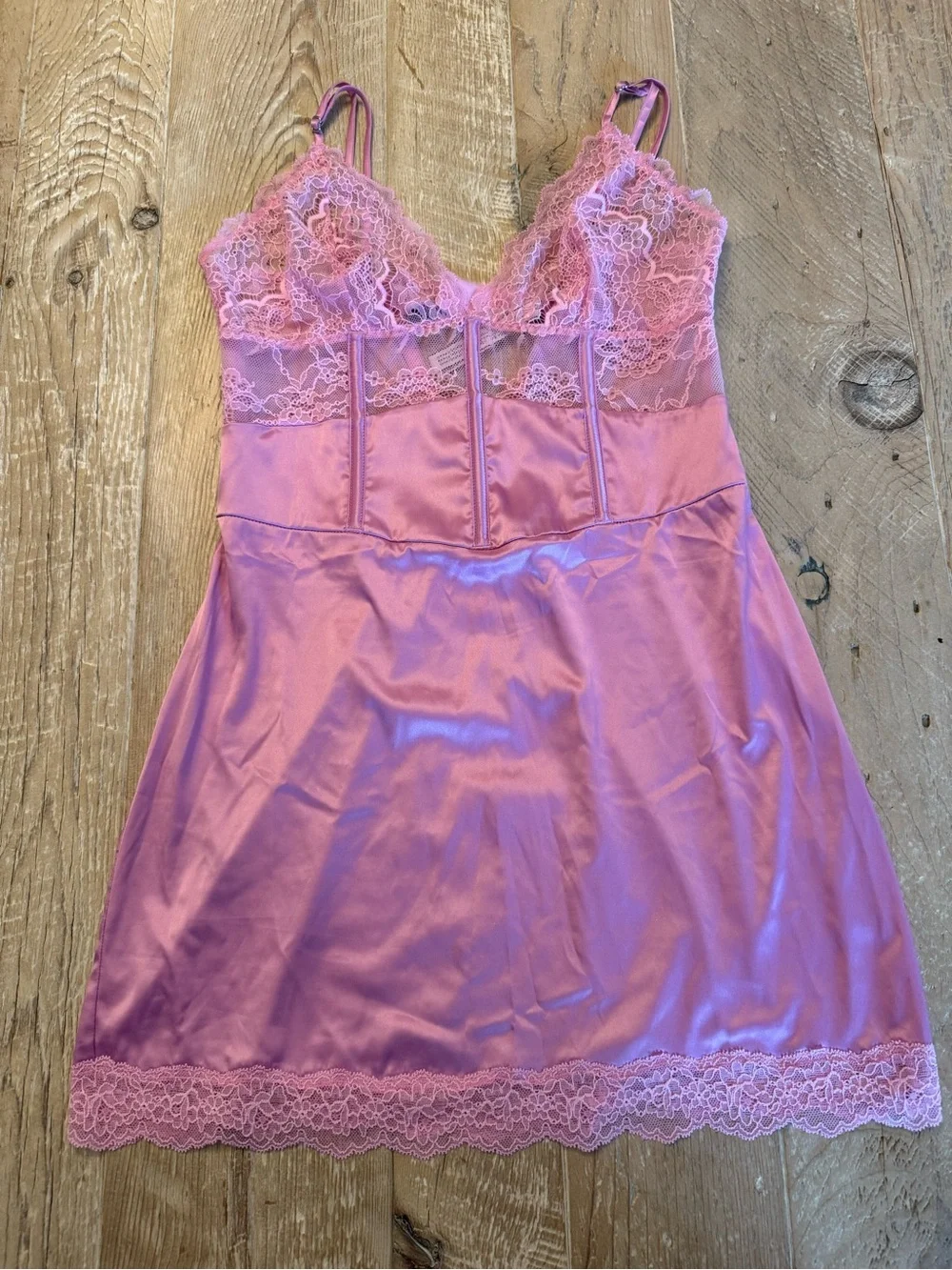 Victoria’s Secret Pink Lace-Trim Satin Chemise Slip Stretchy M
