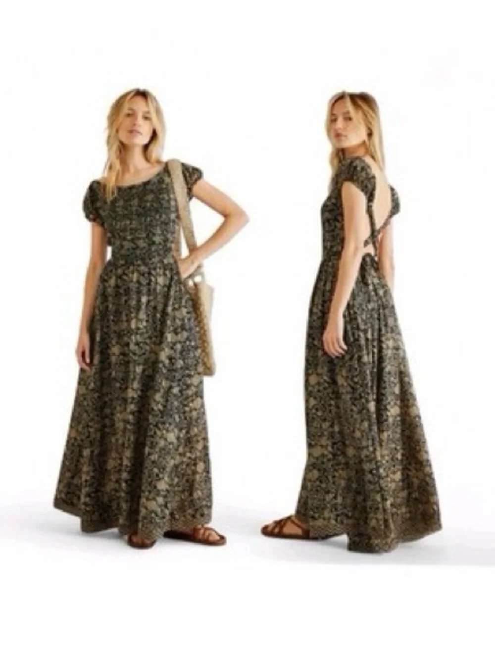 Free People Floral Sleeveless Maxi Dress Criss Cross back