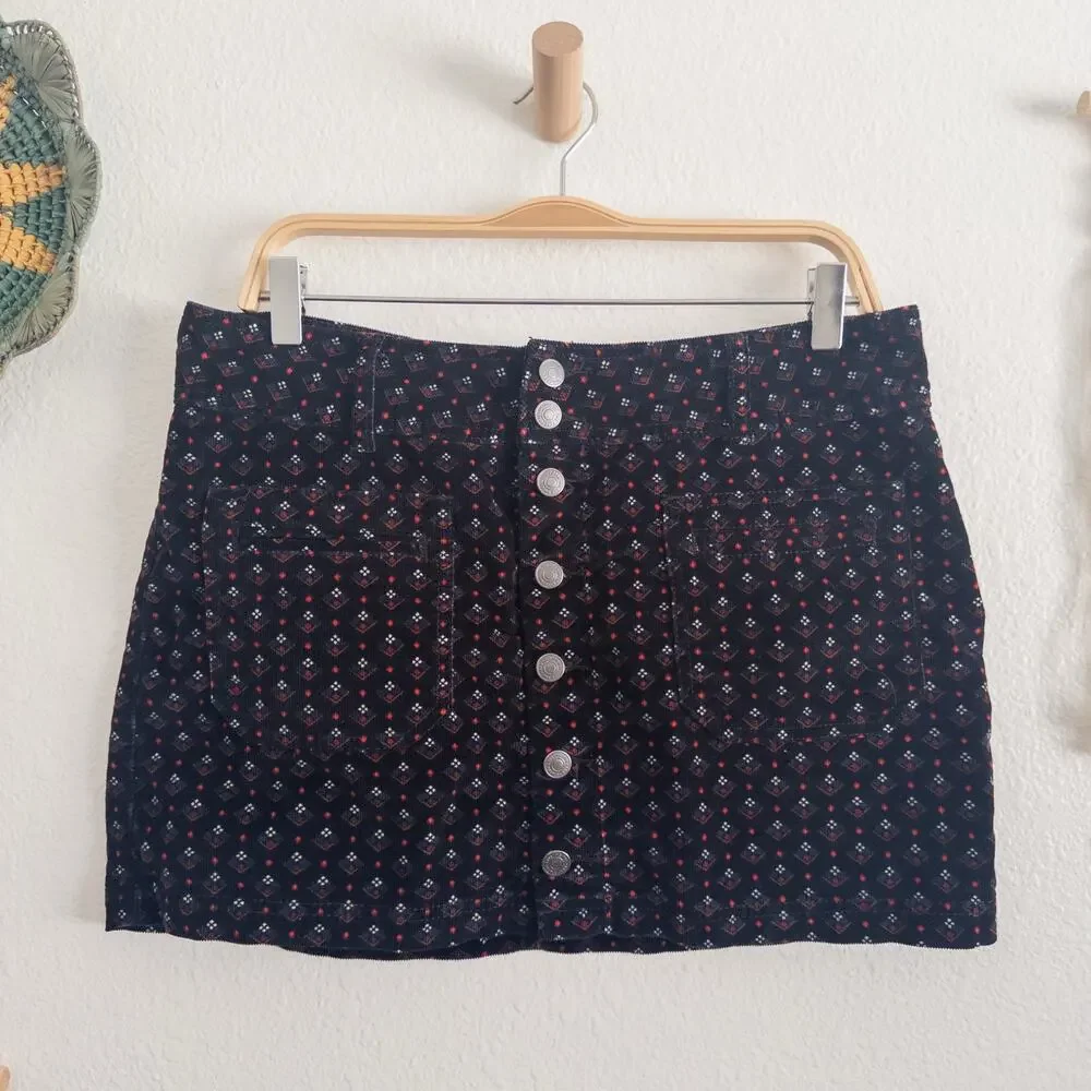 We The Free Navy Corduroy Mini Button-Front Skirt Size 31