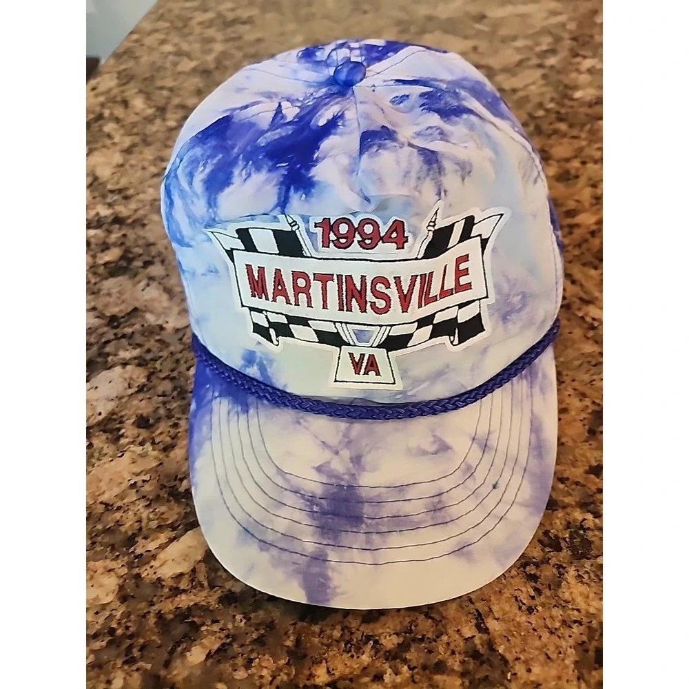 1994‎ Martinsville Hat blue white strapback nascar tie dye race flag checkered