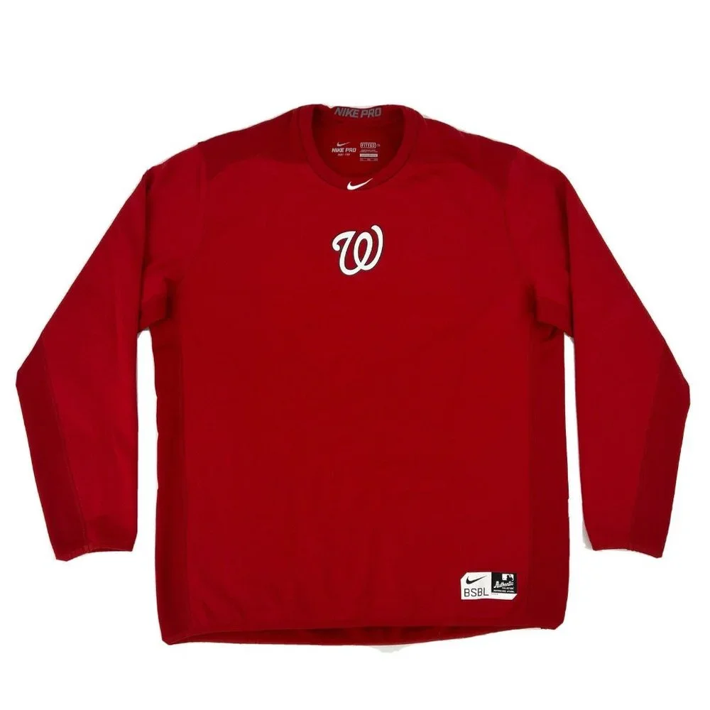 Washington‎ Nationals Mens XXL Red Nike Pro Fitted BSBL Dri-Fit Crewneck MLB