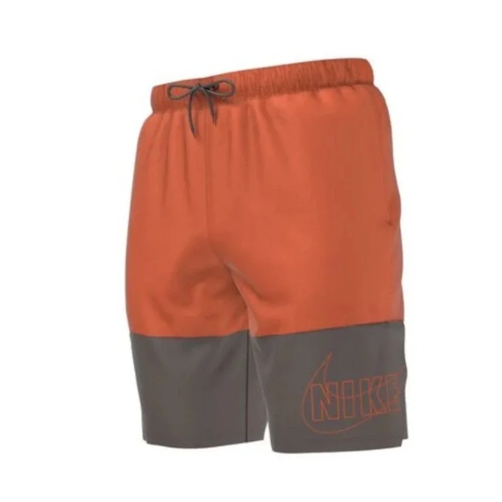 Nike Volley Swim Shorts Mens XL Orange Gray‎ Split Packable Trunks NESSC510 NWOT