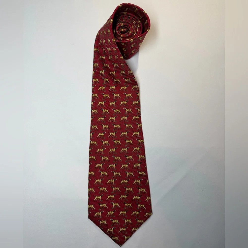 Ralph‎ Lauren Pointer Hunting Dog Red Pure Silk Neck Tie