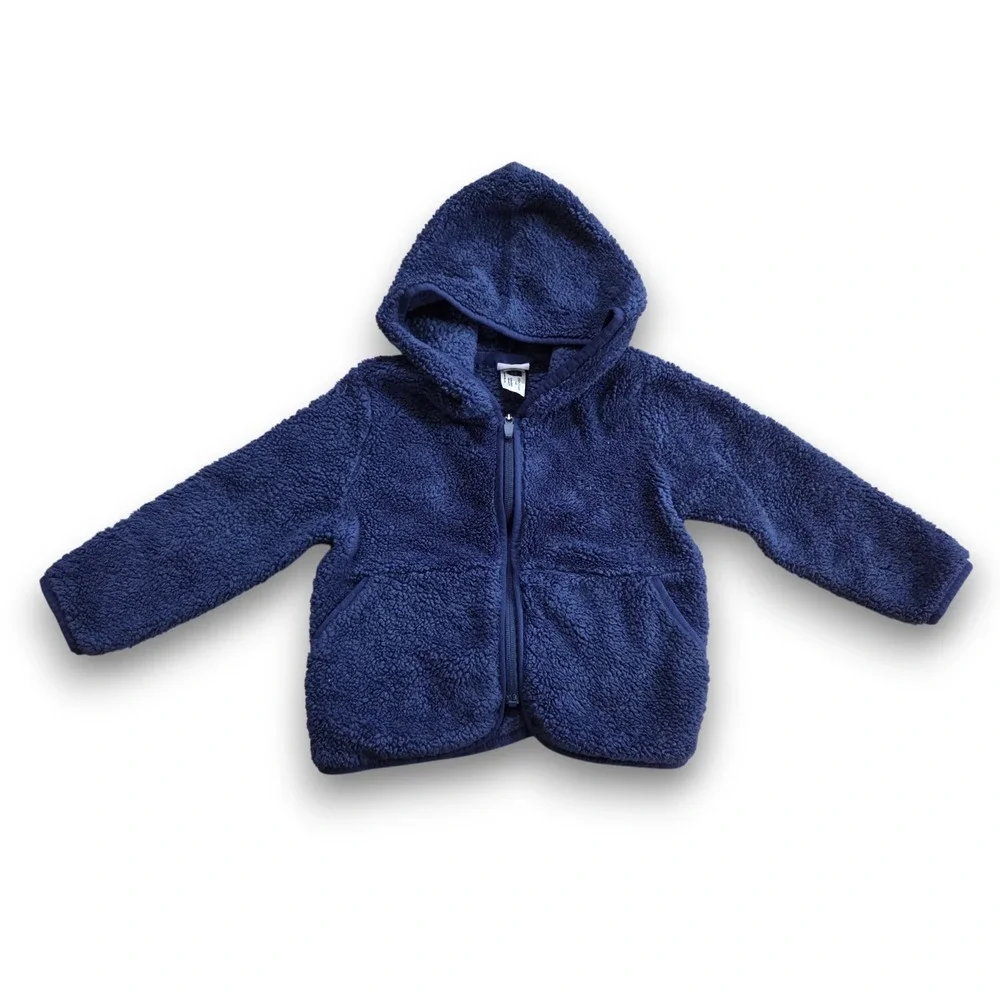 Hanna Andersson Marshmallow Fleece Full Zip Hoodie Jacket Navy Blue 90 cm 3T
