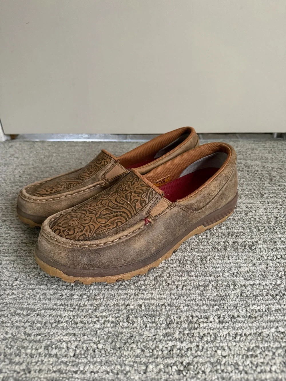 Twisted X Brown Floral-Tooled Slip-On Loafers