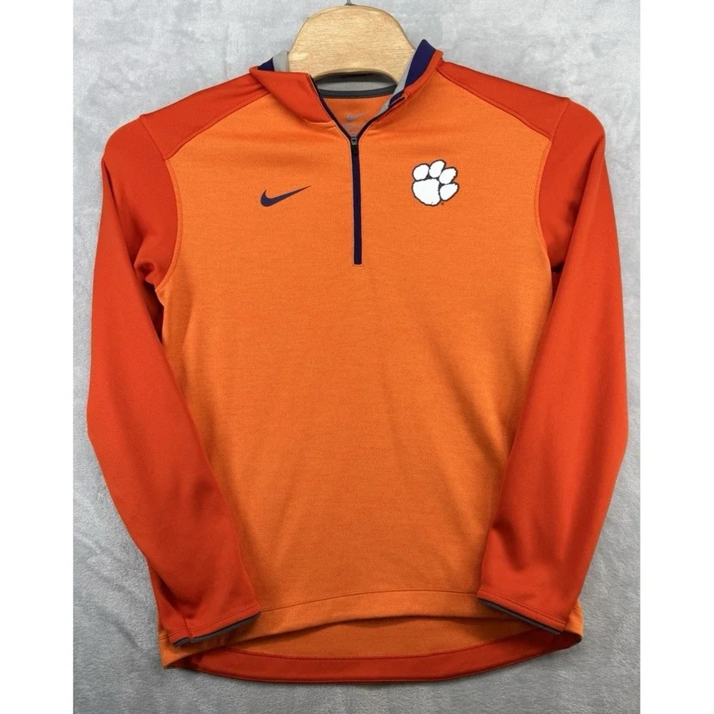 Nike Clemson Tigers Dri Fit 1/4 Zip LS Pullover Orange Team Issued Men's‎ Size S