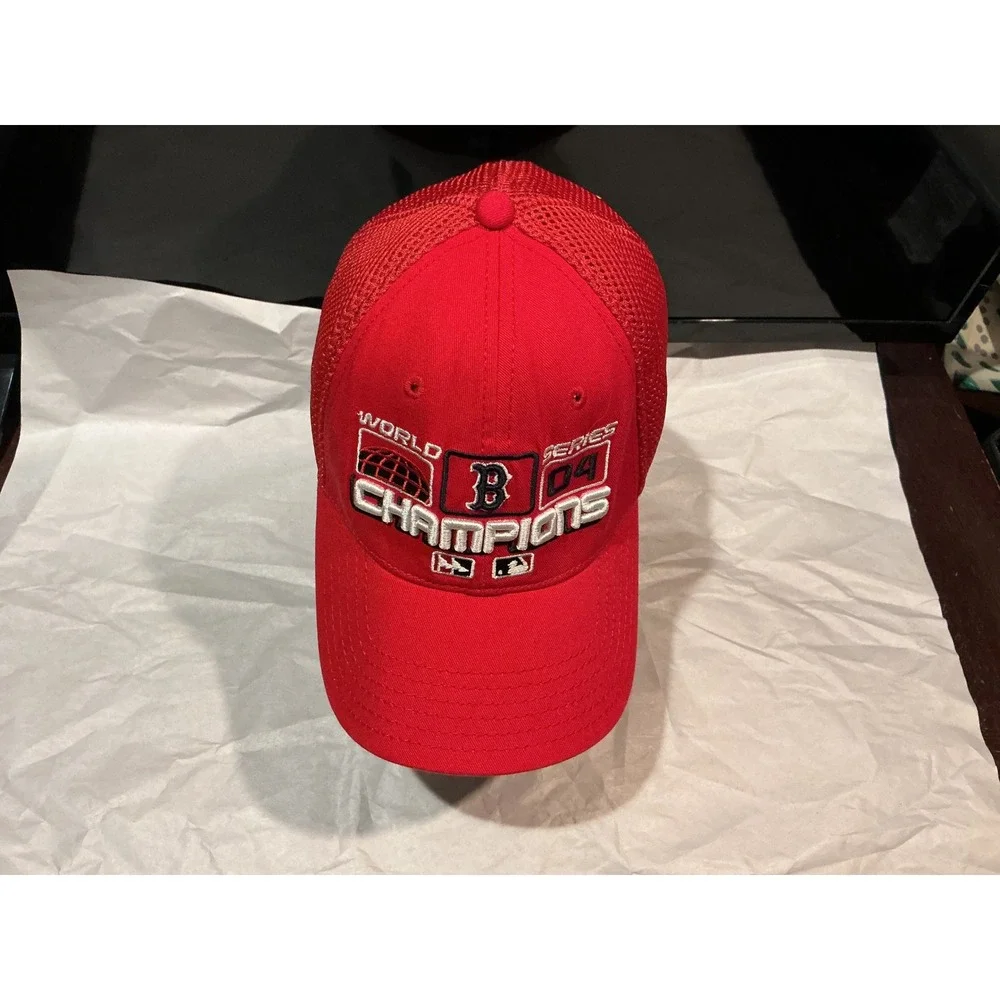 New Era Boston Red Sox 2004 World Series Champions Hat Red Mesh Stretch Fit OSFA