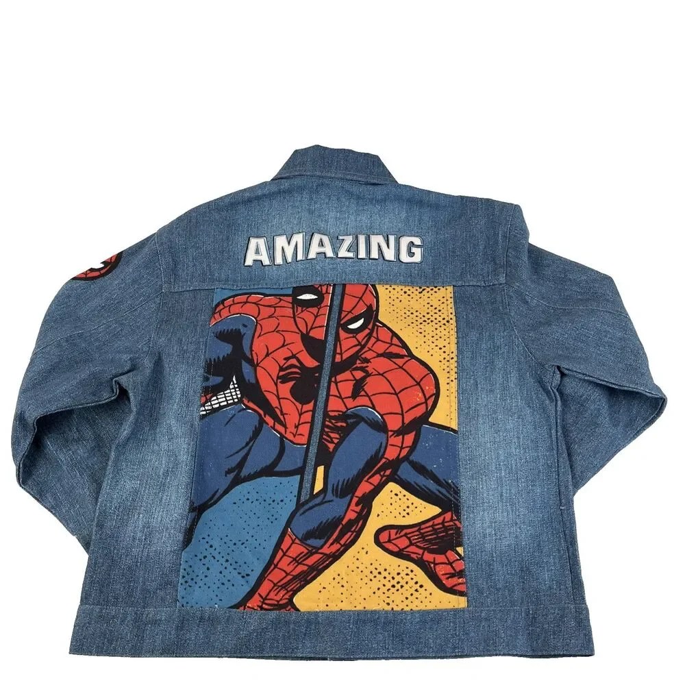 New Boys Amazing‎ Spider-Man Marvel Button Up Denim Jacket Sz 12 NWT Jean Blue