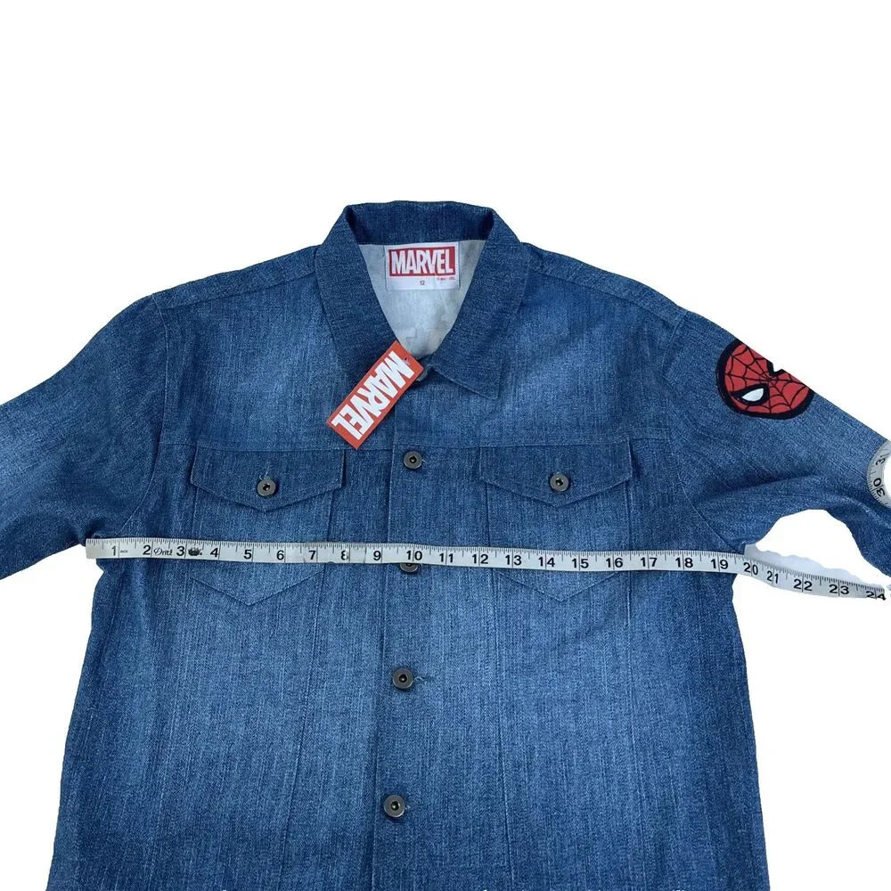 New Boys Amazing‎ Spider-Man Marvel Button Up Denim Jacket Sz 12 NWT Jean Blue