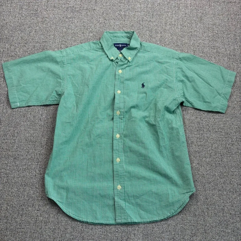 Ralph Lauren Kids Green Gingham‎ Short Sleeve Button Down Shirt Size Medium M