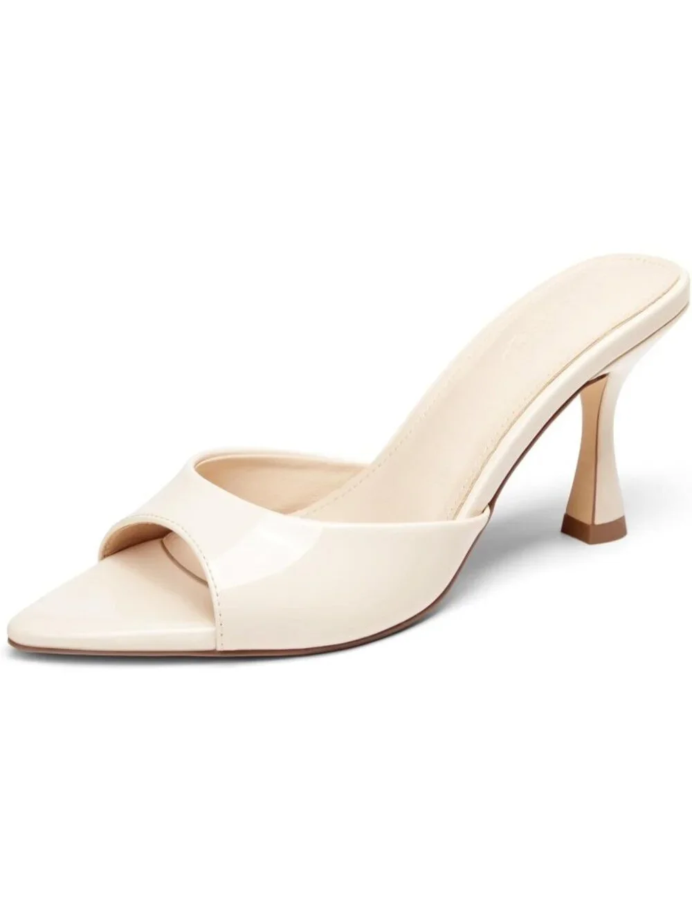 Women's Beige Pointed Toe High Heels Slip On Backless Imported Sandals