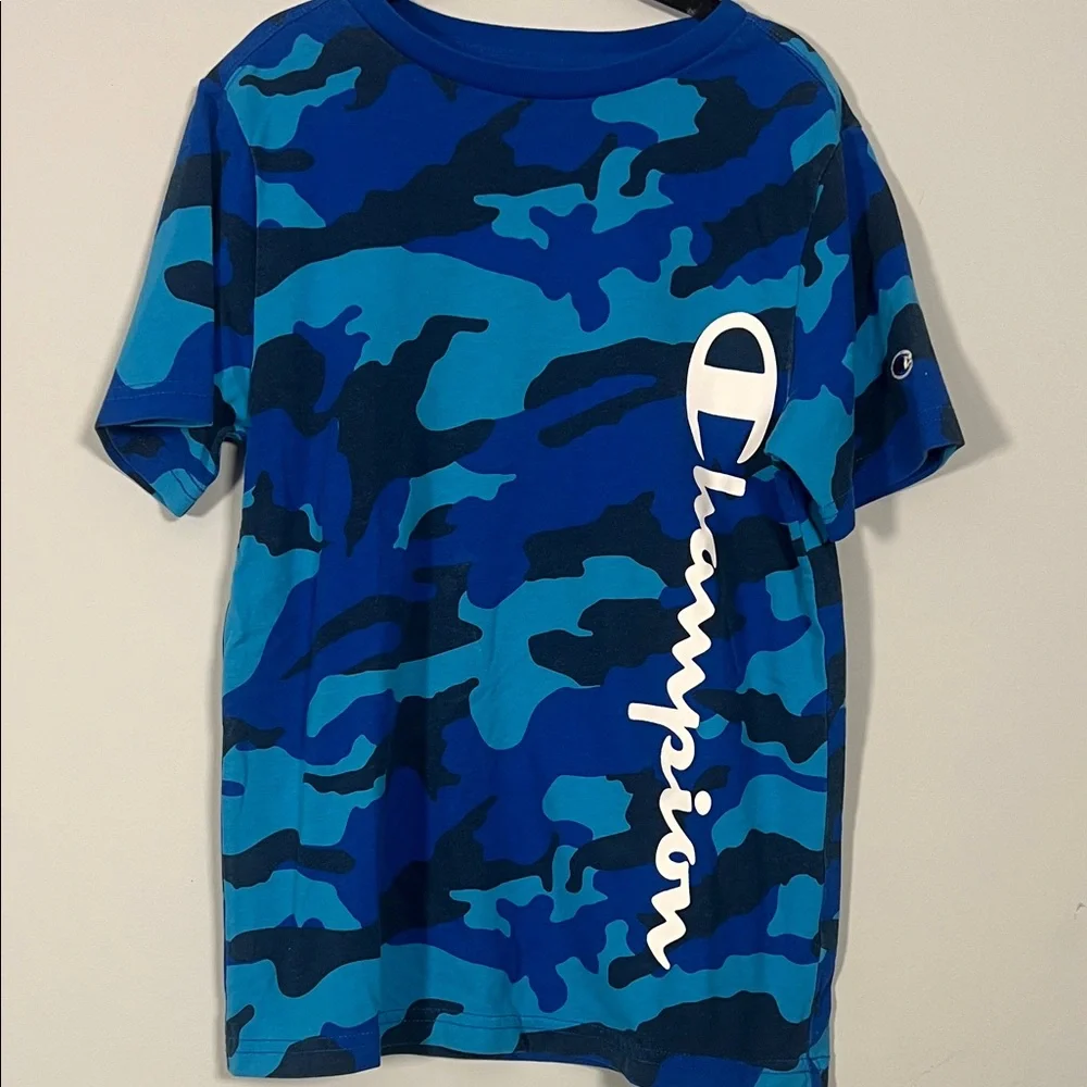 Champion Kids‎ Navy & Bright Blue and White Short Sleeve Shirt Boys Size Small