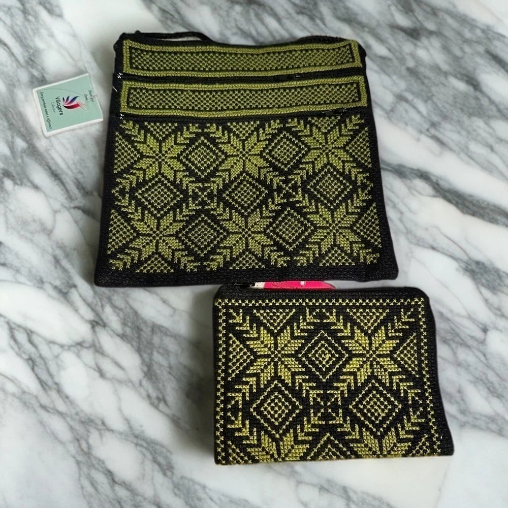 Tatreez Handmade Crossbody & Wallet Pouch Embroidered Cross Stitched Palestinian