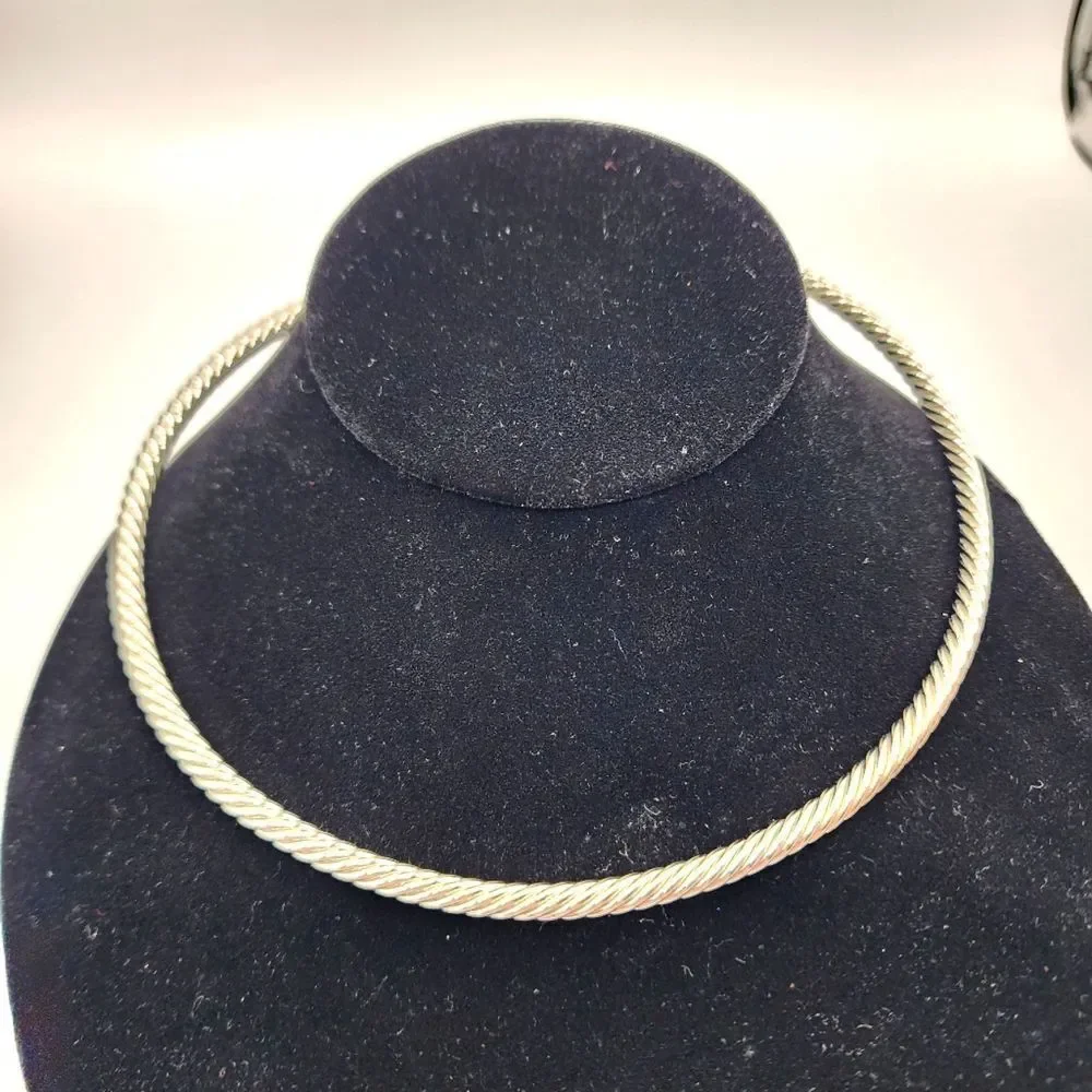 Silver twisted choker cuff necklace