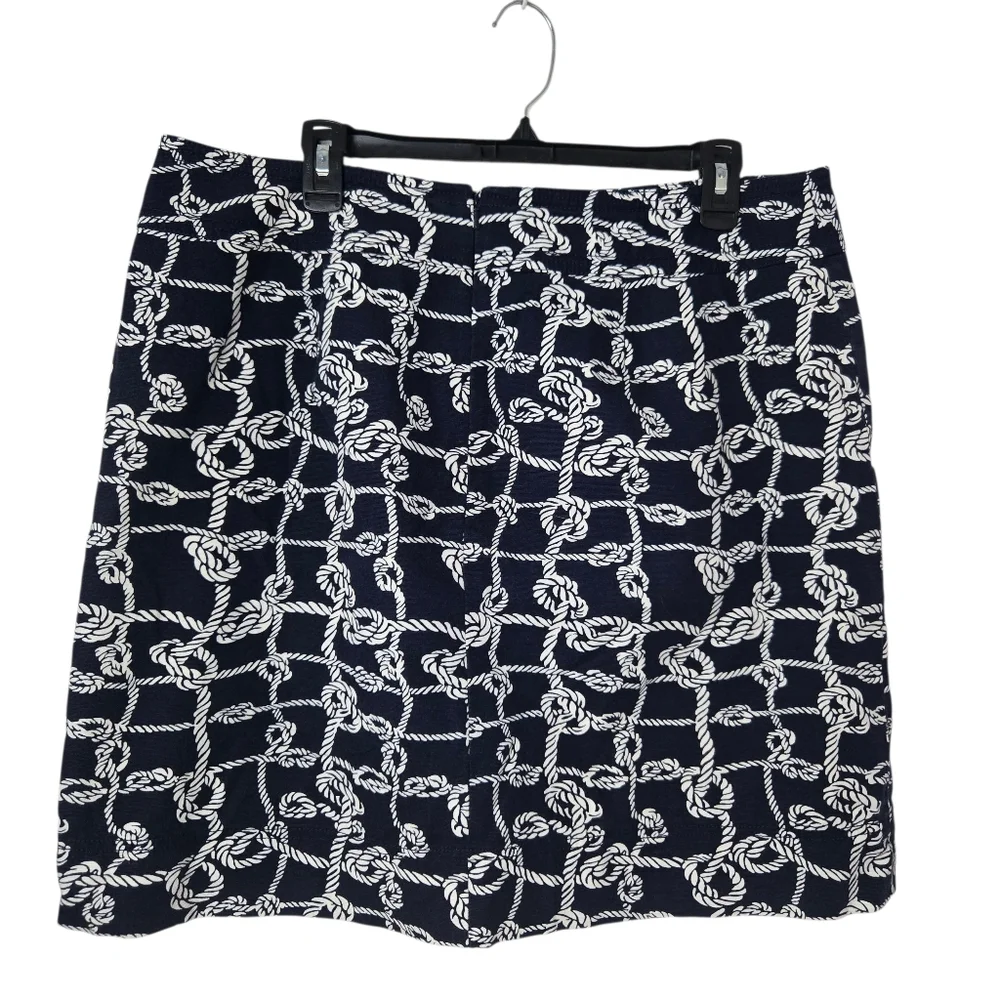 Talbots Rope Knot Print‎ Mini Skirt Navy Blue White Cotton Stretch Pockets