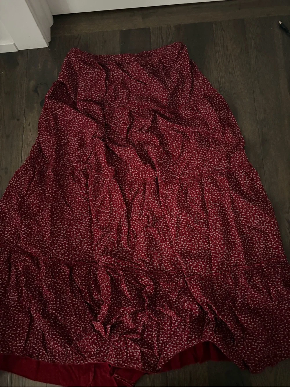 Brandy Melville Burgundy Printed Tiered Maxi Skirt