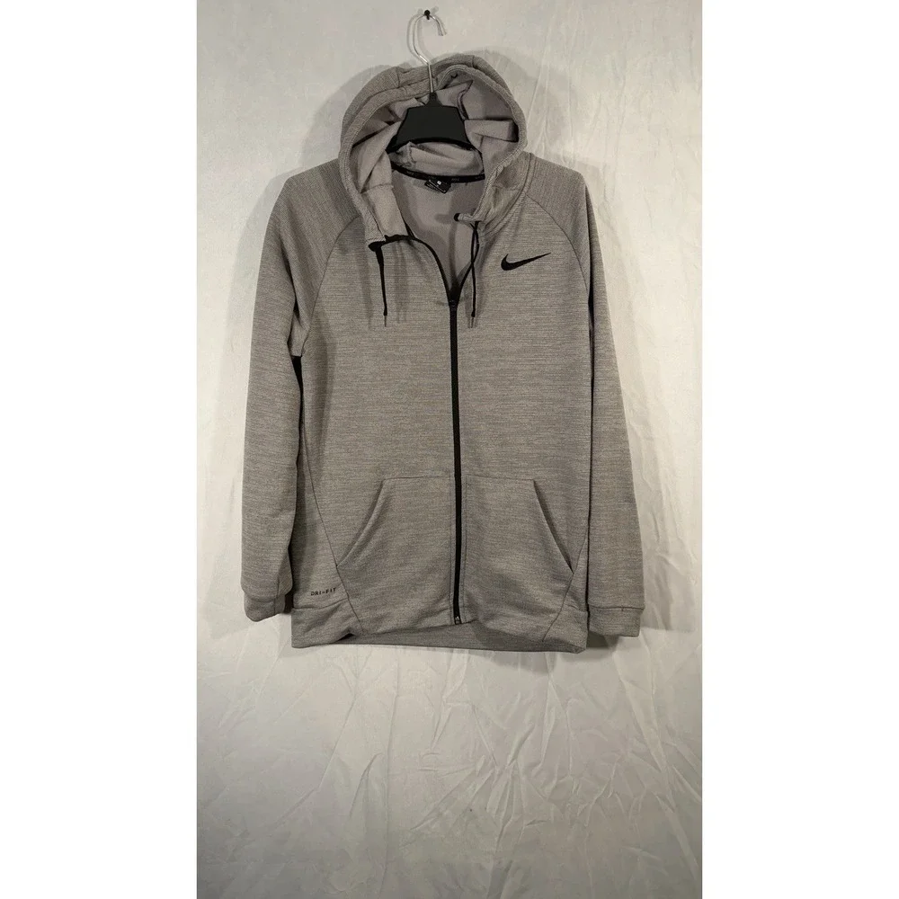 nike dri fit Full Zip Hoodie Heather Knit Training Athletic Sweater Gray Men's M
