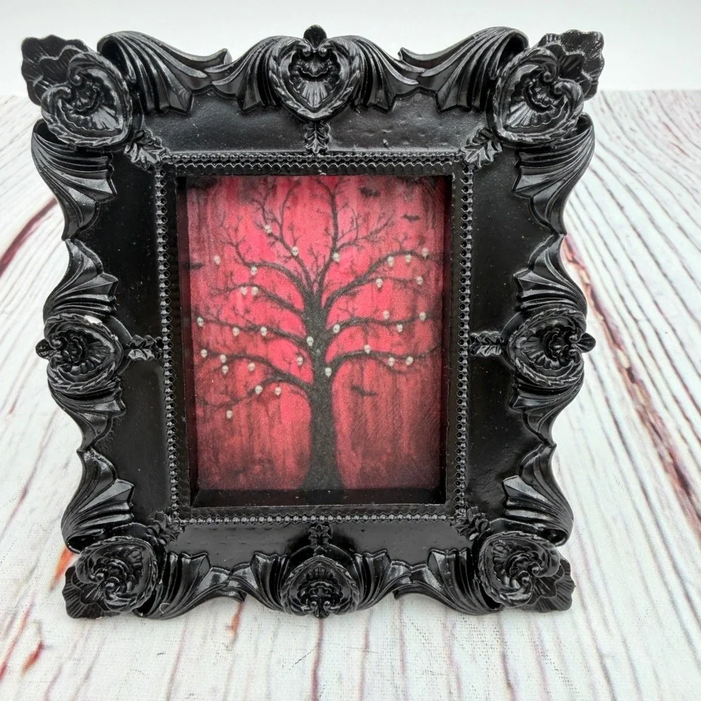 Gothic Skull Tree Miniature Art Ornate Black Resin Baroque Frame