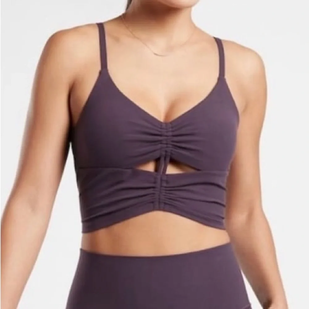 Athleta Purple Powervita Cinch Longline Ruched Padded  Sports‎ Bra