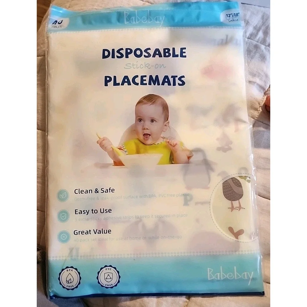Disposable Stick-on Placemats 40 Pack for Babies 12