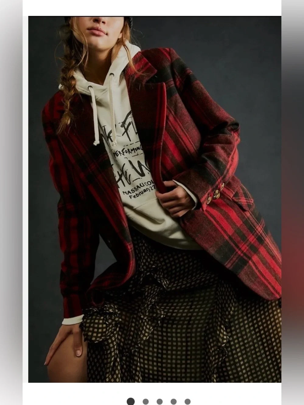 FREE People Women XS Mari Plaid Blazer Long Sleeve Red Buffalo Wool Blend