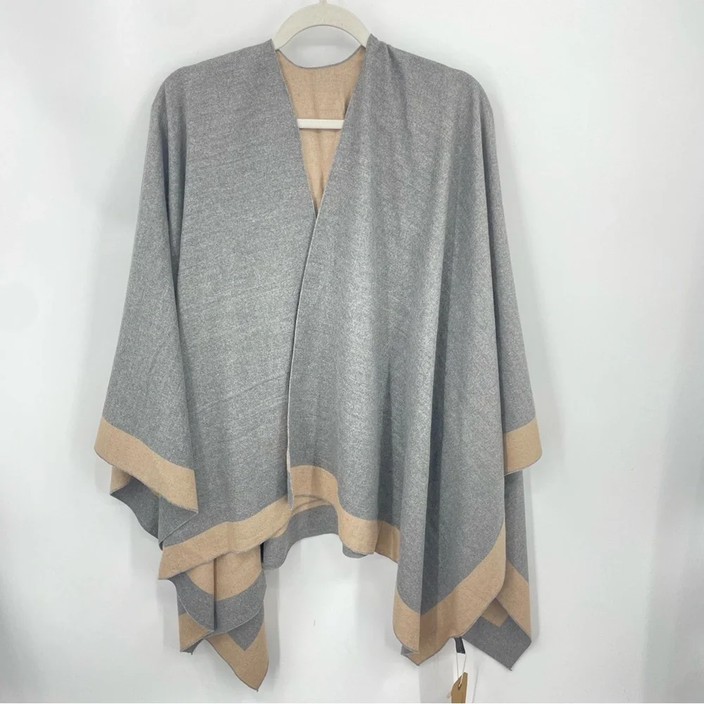 NWT MELIFLUOS Shawl Pashmina Shawl gray‎ tan one size reversible