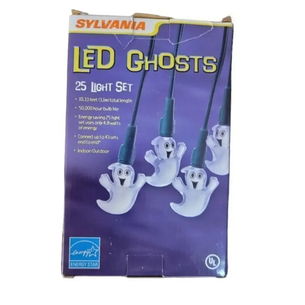 NEW Sylvania LED Ghost string lights indoor outdoor 10 ft 25 light energy saving