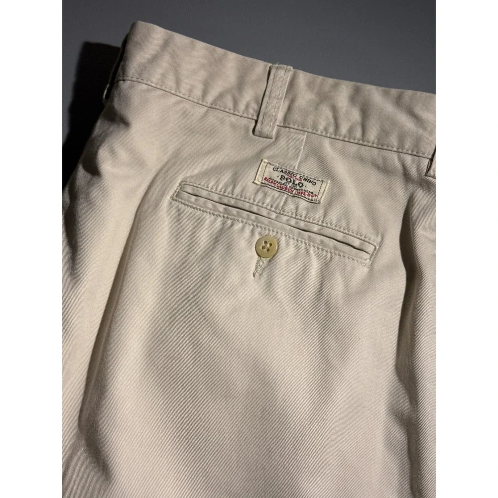 Polo Ralph Lauren Andrew Pant Mens 38x34 Khaki Vintage Double Pleated Chino Tan