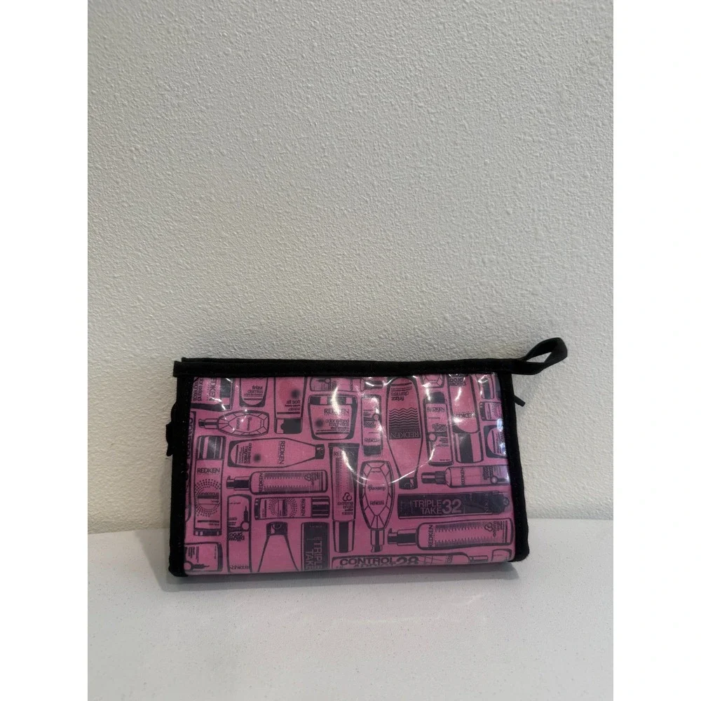 Redken Pink Clear Vinyl Cosmetic Bag Hair Product Graphic Print Makeup Pouch 8in
