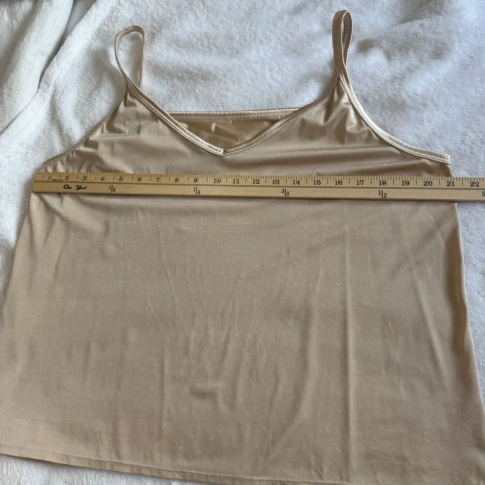 Vanity Fair Slip Chemise Stretch Size XL 44/50 shiny Beige damask nylon spandex