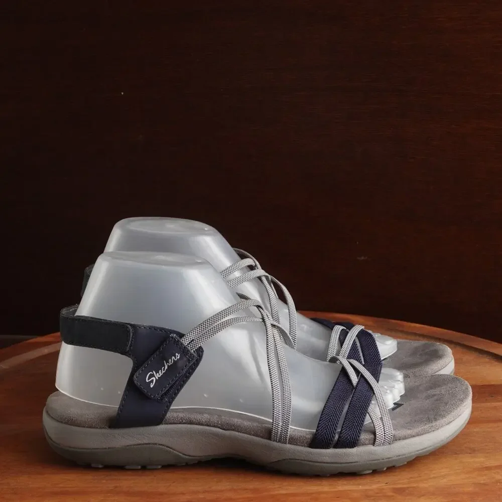 Skechers Sandals WMS SZ 9 Blue Gray Raggae Slim It Takes Two Comfort Flat‎ Shoes