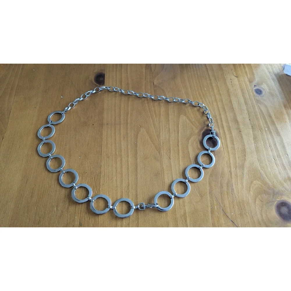 Silver Tone‎ Circle Link Chain Belt Adjustable Lobster Clasp Y2K Retro 40 Inch
