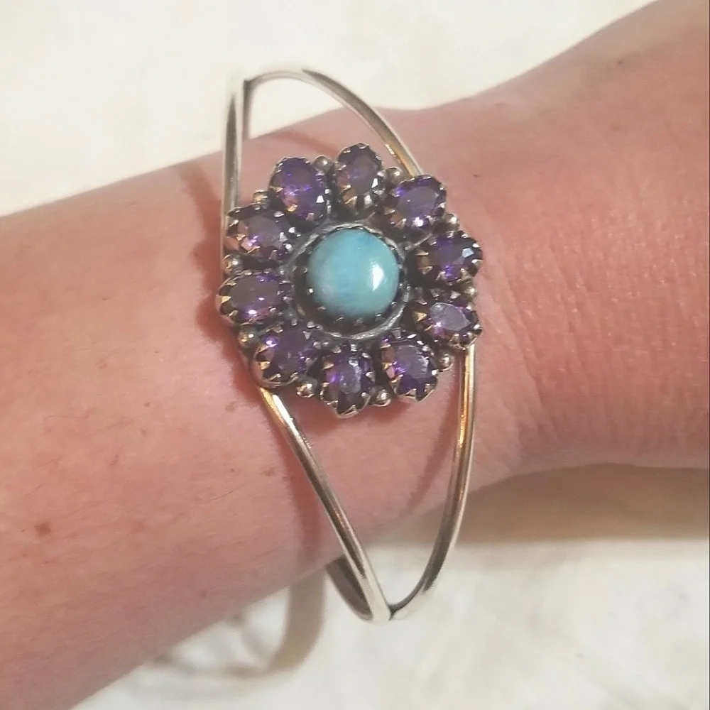 20.91 Carats! TANZANITE LARIMAR Sterling Bangle Bracelet Vintage