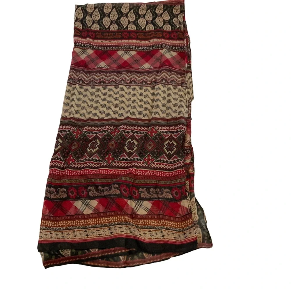 Gold Coast Bohemian Patchwork Scarf Wrap Shawl Red Beige‎ Boho Festival