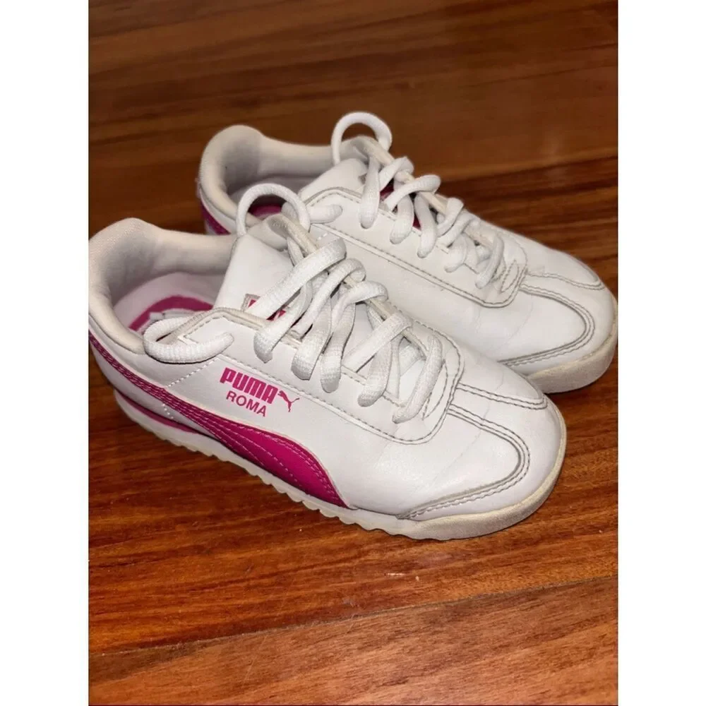 Puma Kids White and Hot Pink Roma Sneakers size 11.5