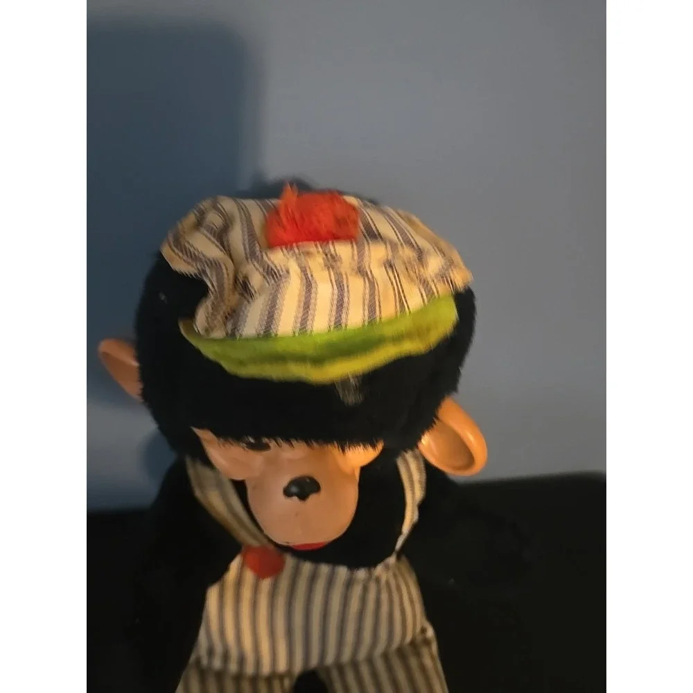 Gund Vtg Chimpanzee Rubber‎ Face Plush  Blue Overalls Monkey Train Conductor