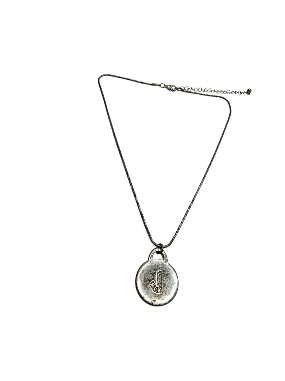 Silver Tone J Pendant Necklace