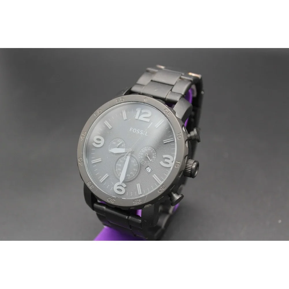 Fossil‎ Nate JR1401 Black Chronograph Men's Watch – All Functions Work