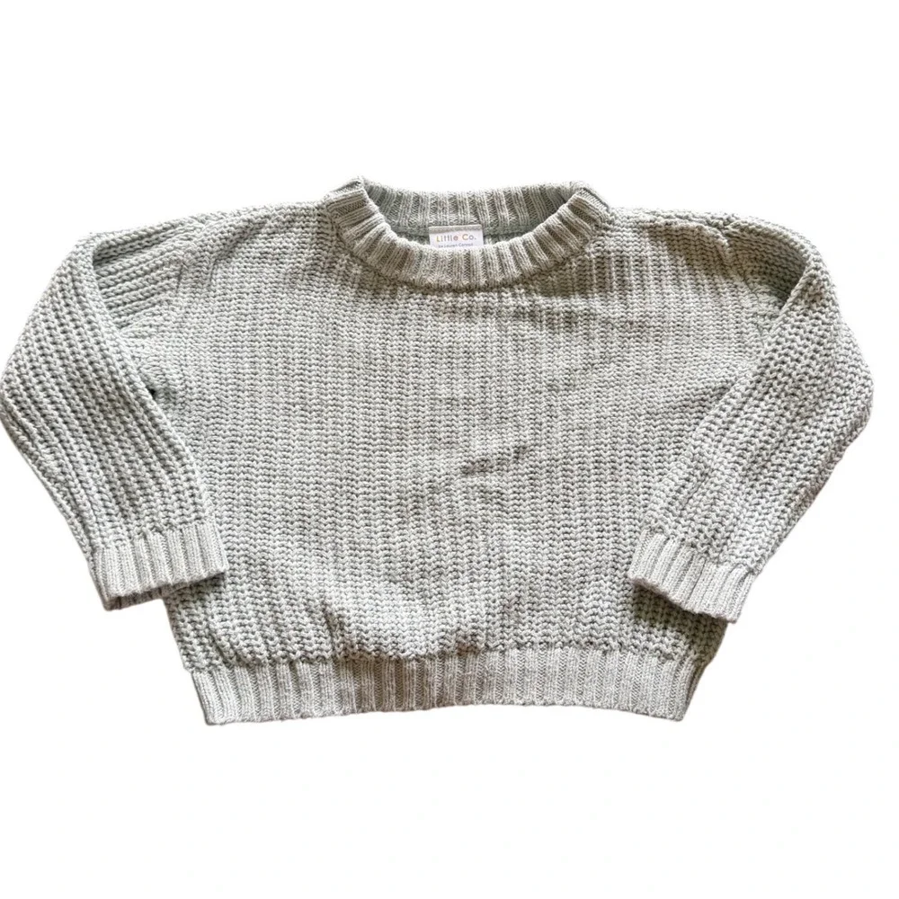 Little Co Seafoam Blue Green Organic Cotton Chunky Knit Unisex‎ Sweater 9M
