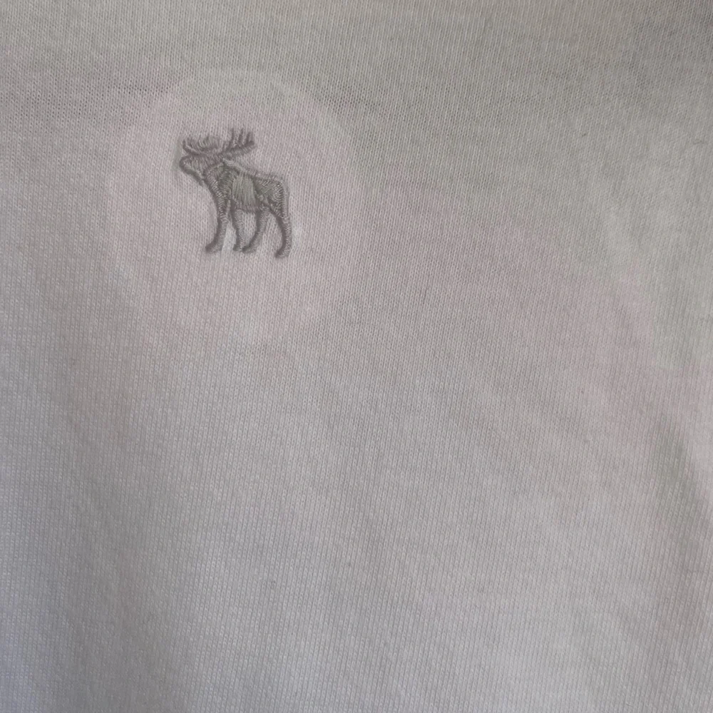 Abercrombie & Fitch White Long-Sleeve Crew Top with‎ Subtle Logo